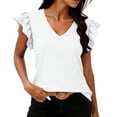 thumbnail image 1 of Craaazy Women's Fashion Solid Color V-Neck Ruffle Sleeve Blouse for Everyday Wear Weekend Brunch and Summer Outings, 1 of 6