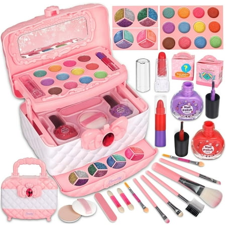 Kids Makeup Kit for Girls, 24Pcs Washable Toddler Makeup Set, Girls Toys Real Cosmetic Makeup Set Safe & Non-Toxic Frozen Makeup for 3-12 Year Olds Kids Christmas Birthday Gift, Pink