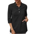 thumbnail image 2 of Ndbuld Cloths for Women Womens V Neck Striped Button Down Shirts Long Sleeve Tunic Tops Black M, 2 of 6