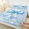 thumbnail image 3 of Manfei Bling Blue Bowknot Full Size Sheets for Kids, Diamond Floral Print Bed Sheets, Princess Bow Style Sheet Sets, Luxury Bedroom Decor, 4 Pieces, 3 of 7