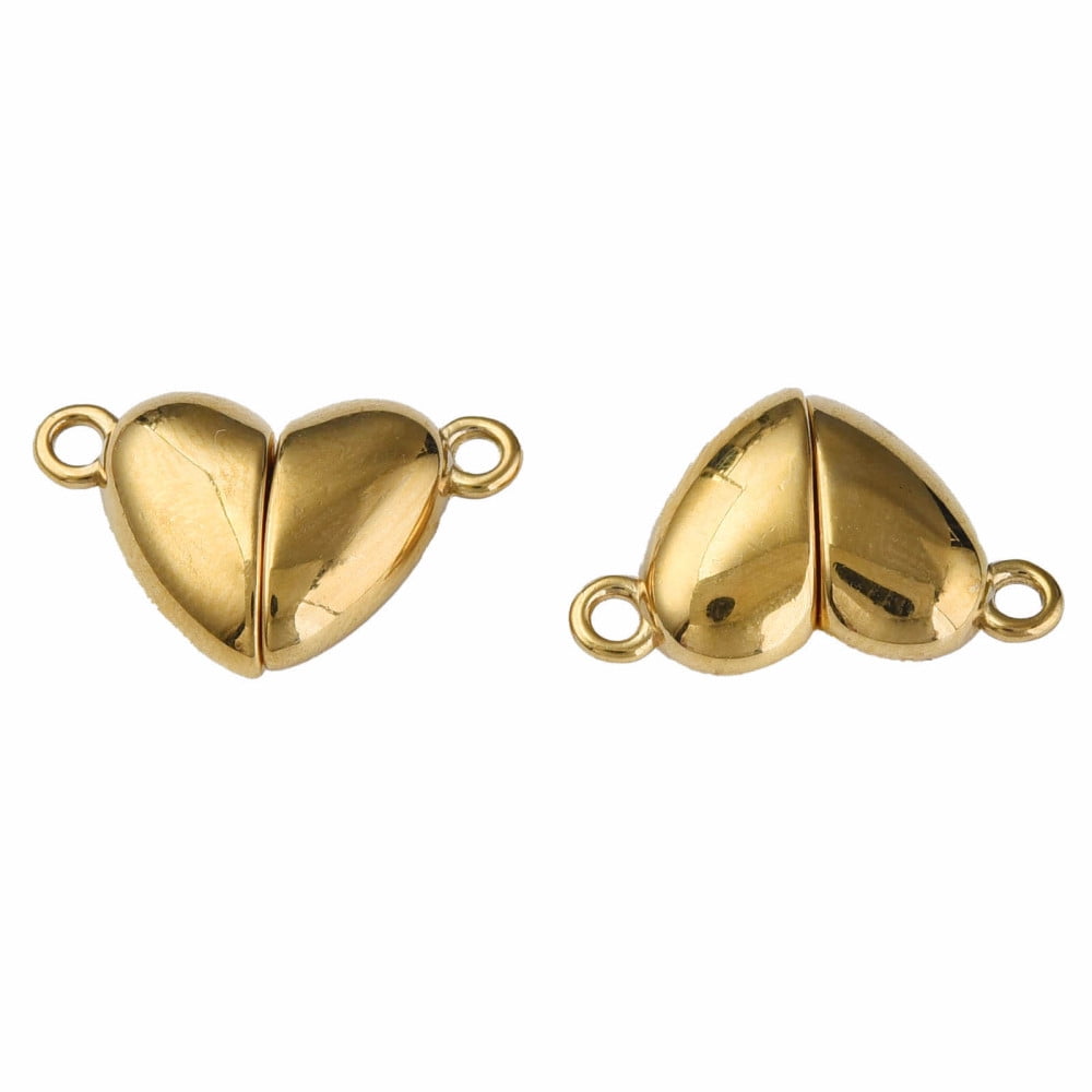 304 Stainless Steel Magnetic Clasps Heart Golden 11x17x5mm Hole: 1.5mm