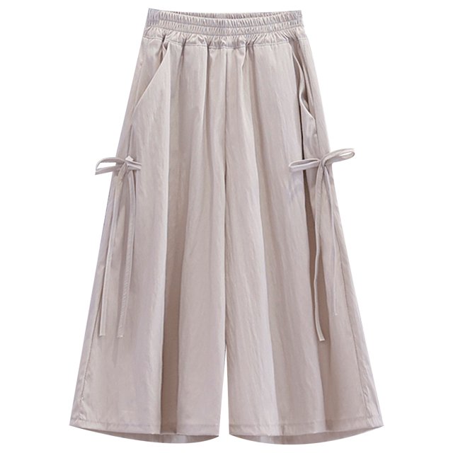 MIASHUI Girls Wide Leg Pants Summer Casual Solid Color Loose Fit Trousers,Grey,4-5 Years