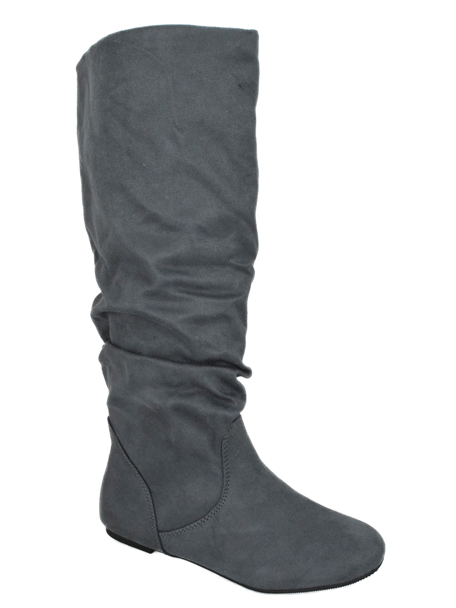 ZULUU Gray Soda Brand Knee High Women Basic Boots Flat Slouchy Boots ...