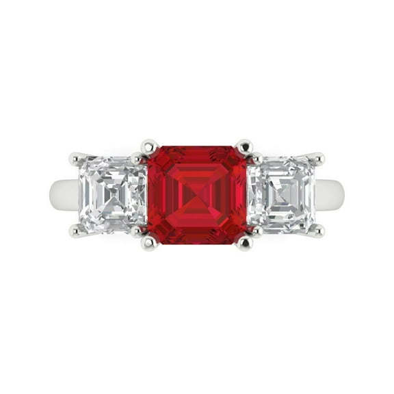 Three-Stone Engagement Ring for Women - 4ct Simulated Ruby in 18K White Gold Promise Ring