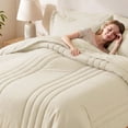 thumbnail image 2 of Dhole 7-Piece Bed in Bag - Full Size Striped Comforter Sets, Pillowcases & Sheet Collection for Cozy Bedding Sets - Beige, 2 of 10