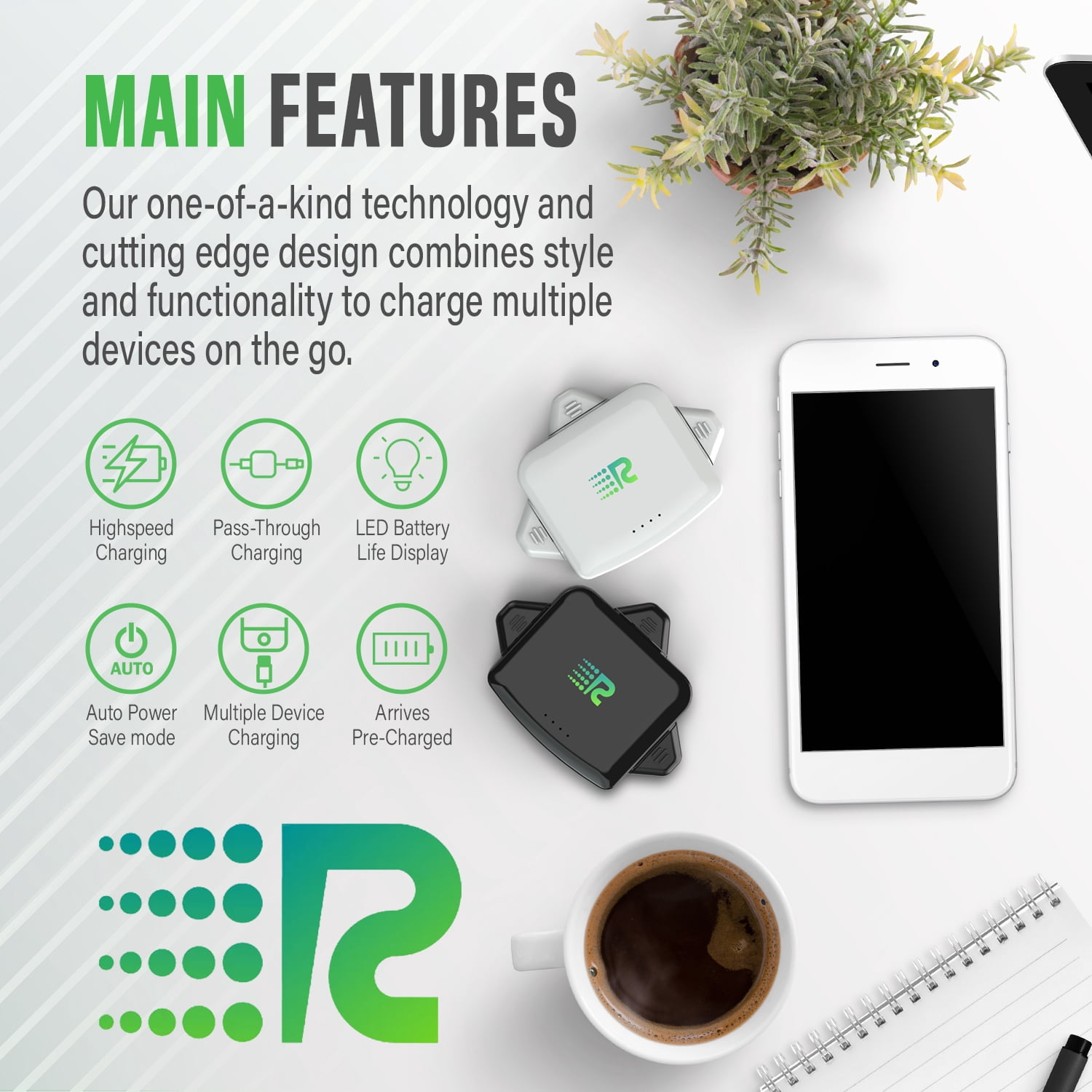 Rush Charge Universe 3 in 1 Portable Charger – 3300mah, 2.4A High-Speed Fast Charging Compatible with iPhone and Android Lightning, Type C, Micro-USB Charges 3 Devices at a Time Pre-Charged RC33