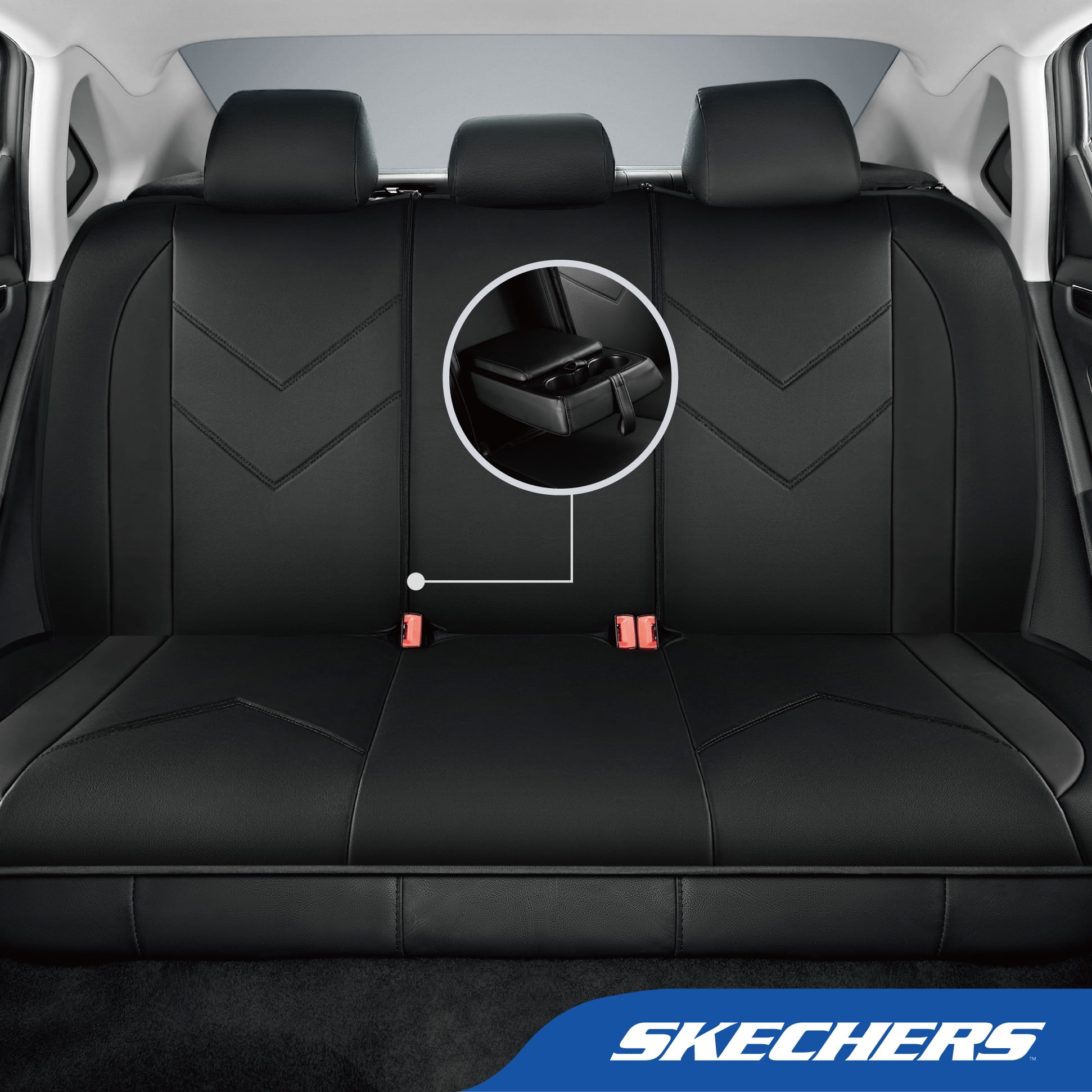 Skechers Sport Leather Car Seat Cover – Full Set Premium Comfort, Breathable Design, Universal Fit for Cars, SUVs, and Trucks - Black
