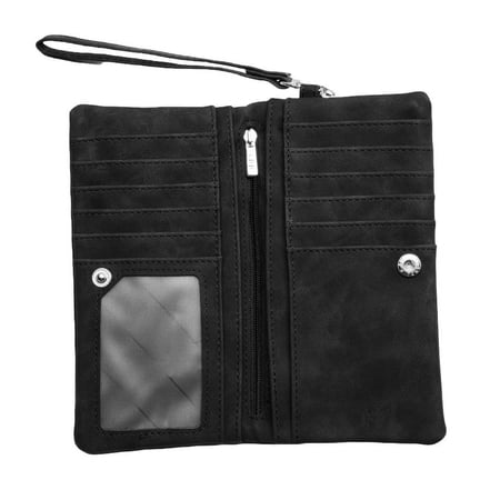 Women Vegan Leather Wallet Wristlet with hand Strap, High Capacity & Multi-functional, Super Soft Leather Clutch Purse