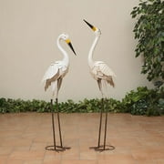 Gerson Set of 2 Metal White Heron Garden Sculptures Decor Outdoor Decorations
