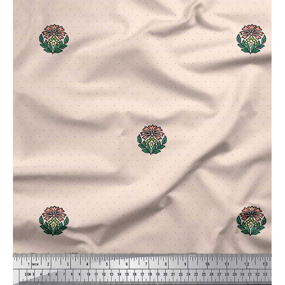 Soimoi Cotton Poplin Fabric Dot,Leaves & Floral Block Printed Craft Fabric by The Yard 42 Inch Wide