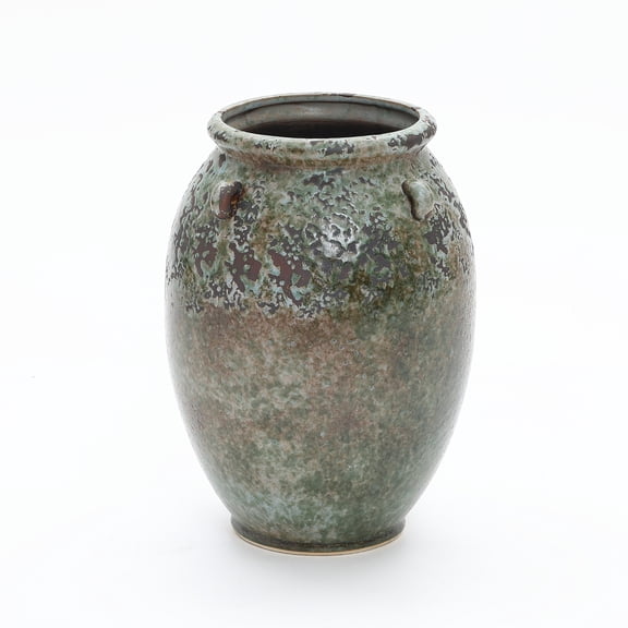 LuxenHome Antiqued Terracotta Jar Vase, Rustic 17-Inch Green & Brown Flower Holder