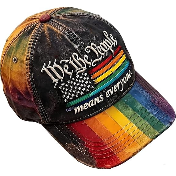 We The People Means Everyone Hat, Embroidered Pride Month Baseball Cap, Adjustable Vintage Washed Dad Hat for Men Women