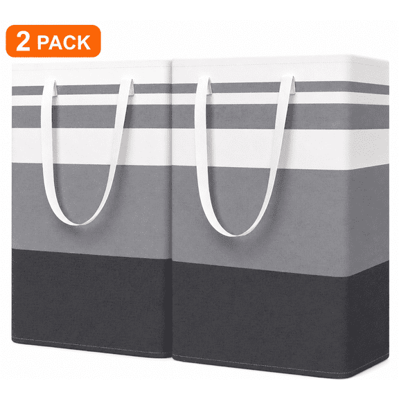 Brotasdro 2 Pack 75L Large Laundry Basket, Collapsible Waterproof Hamper for Laundry Room, Bedroom & Dorm, Gray