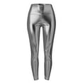 thumbnail image 4 of Bibifish Womens Leggings High Waist Solid Color Casual Leather Shiny Metallic Yoga Pants Pencil Pants Slim Fit Fashion Tights, 4 of 6