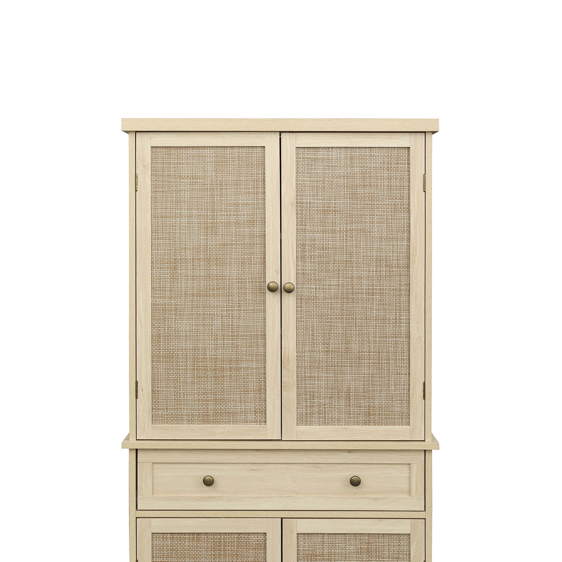 S-HOME 4 Door Storage Cabinet Featuring 1 Drawer and Adjustable Shelves in Engineered Rattan for Home Organization, Natural