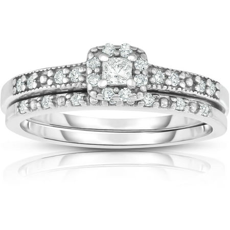 1/4 Carat T.W. Diamond Silver Bridal Set with HI/I1I2 Quality Single-Cut Diamonds