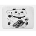 thumbnail image 1 of Charcoal Grey Bath Mat, Chinese Cultural Themed Pencil Drawn Like Kitten Holding Paw Up Smiling Print, Plush Bathroom Decor Mat with Non Slip Backing, 29.5" X 17.5", White, by Ambesonne, 1 of 2