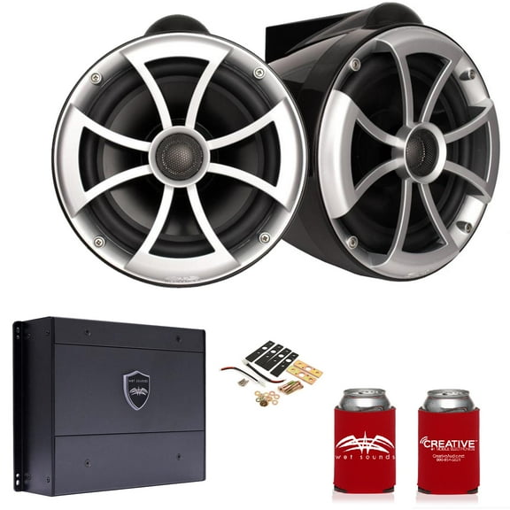 Wet Sounds ICON8B-X 8" Black Tower Speakers with X-Mounts & SYN-DX2 750 Watt Amplifier