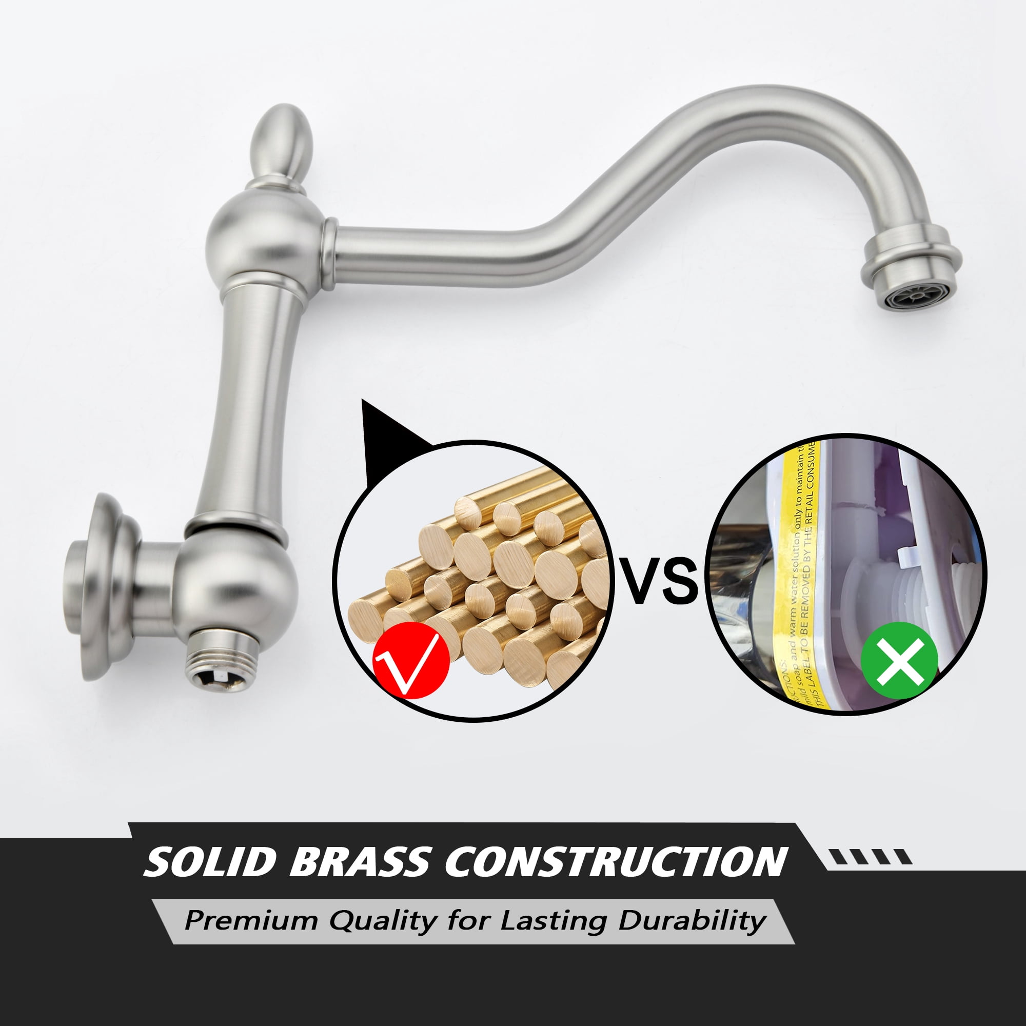 SUMERAIN Wall Mount Bathtub Faucet with Handheld Sprayer, High Flow Traditional Tub Filler Brushed Nickel, Rough-in Valve Included