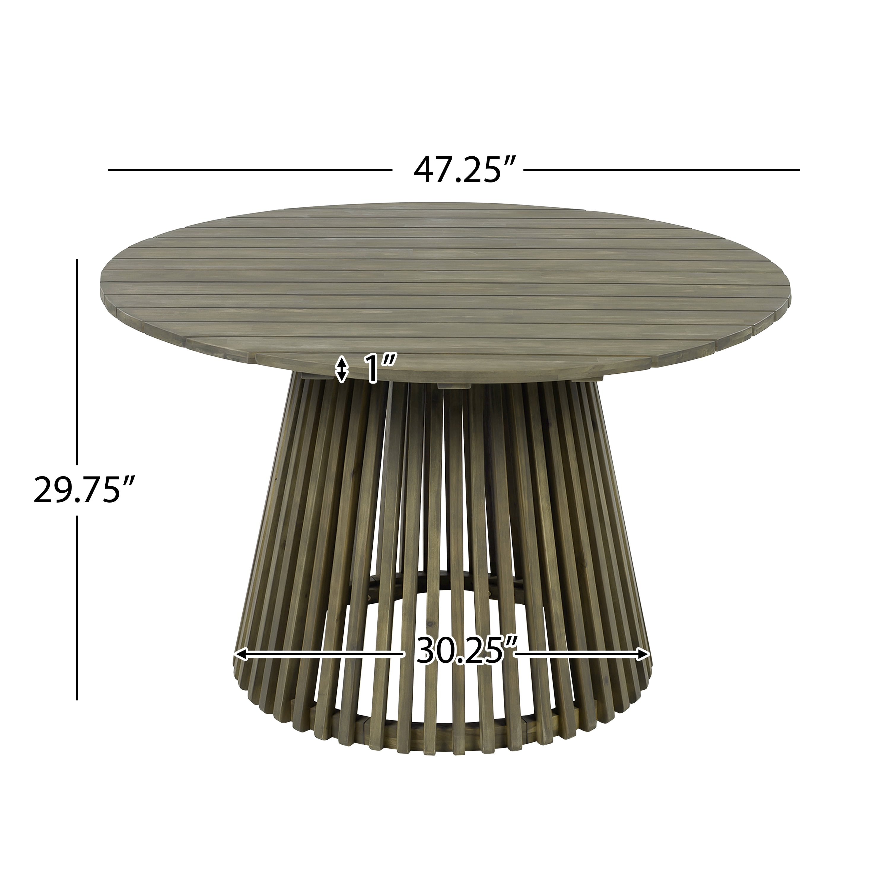 Patio Dining Table 47.25 Inch, Outdoor Acacia Wood Extra Large Round Table for Backyard, Grey