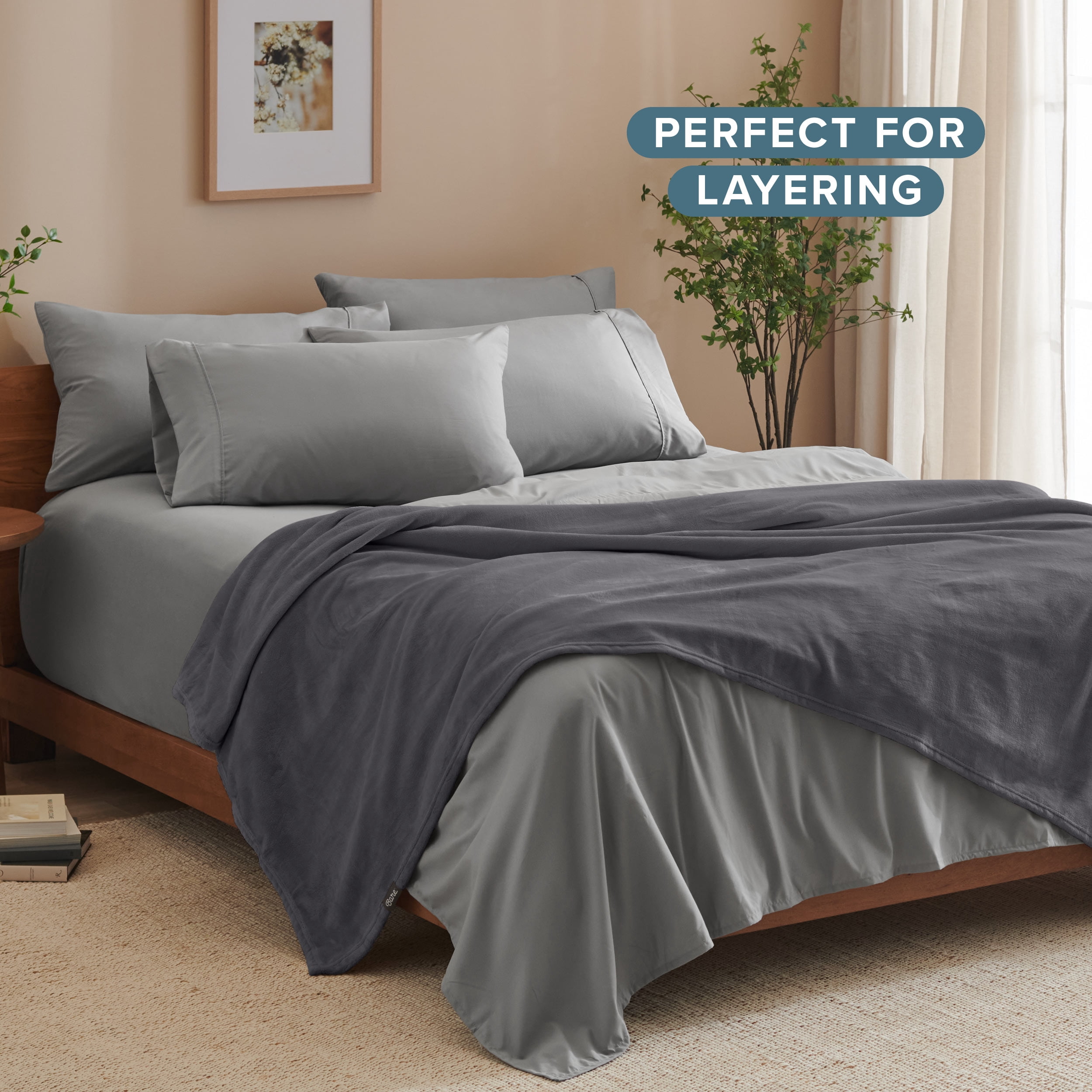Bare Home Microplush Fleece Blanket - 300 GSM - Fuzzy Microfleece - Soft & Plush - Twin/Twin XL, Forged Iron Gray