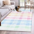 thumbnail image 3 of 4x6 Area Rugs, Blue Pink Plaid Non-Skid Rubber Backing Large Rectangle Rugs - Living Room Bedroom Home Office, Pastel Green White Buffalo Patchwork Indoor Floor Mat Carpets Washable Rug, 3 of 9