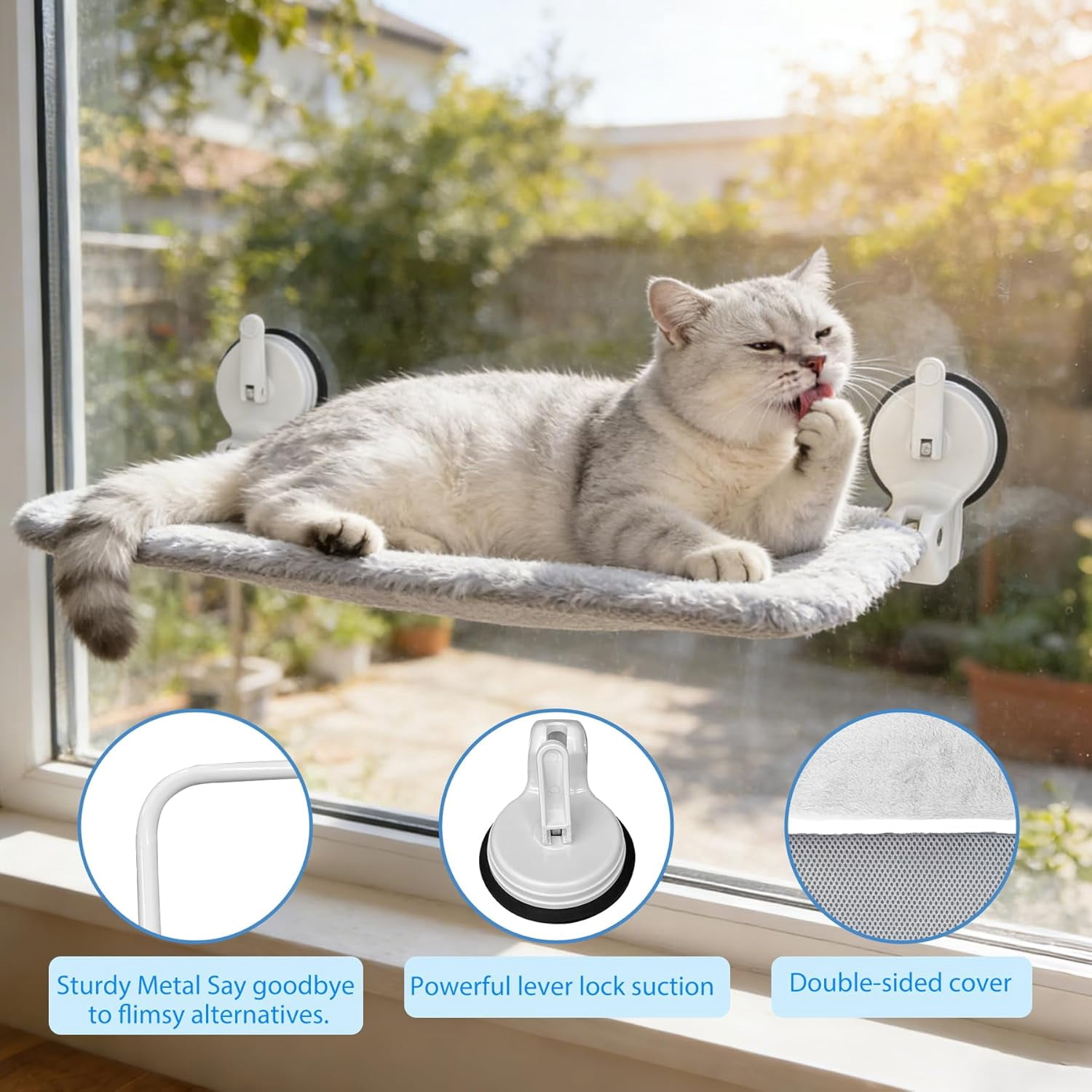 2PC Cat Window Perch with Lever Lock Suction Cups Holds up to 50 lbs Foldable & Space Saving Design Heavy Duty Window Hammock for Large or Multiple Cats (L 2Pc)