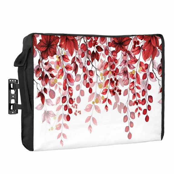 Outdoor TV Cover 60 to 65 Inches, Red Eucalyptus Leaves Abstract Branch Farmhouse Retro Leaf Waterproof TV Cover with Remote Control Pocket, Flat Screen TV Cover Protector for Outside TV