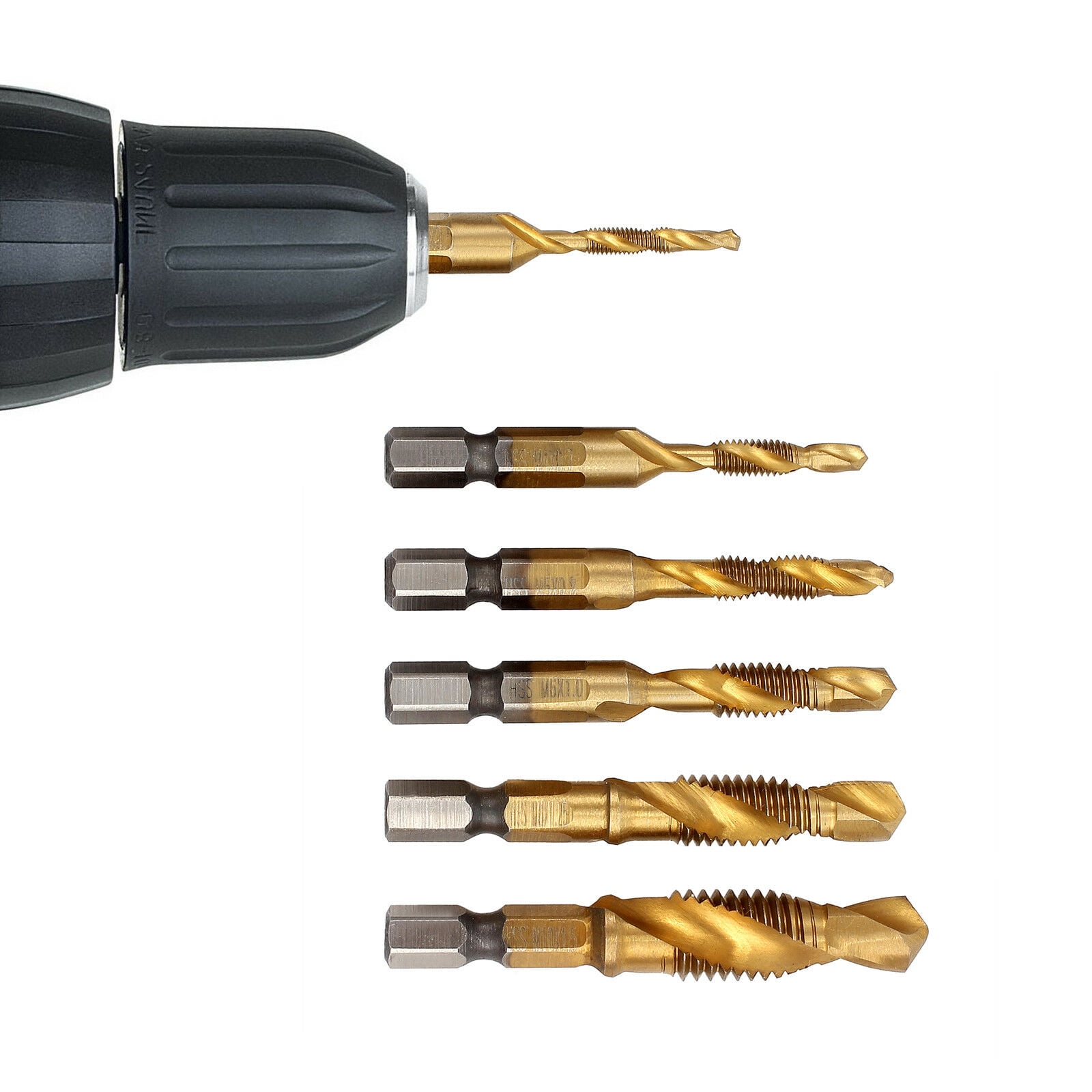 6X 1//4/" HSS Tap Drill Bit Set Hex Shank High Speed Steel Countersink Combination