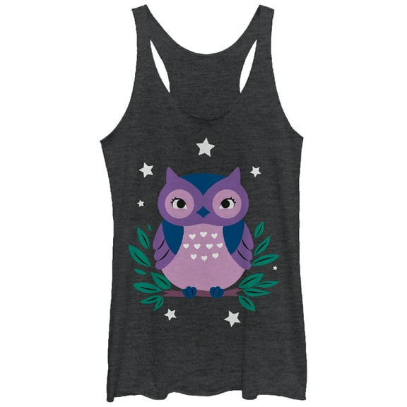 Women's Lost Gods Sleepy Owl  Racerback Tank Top Black Heather Large