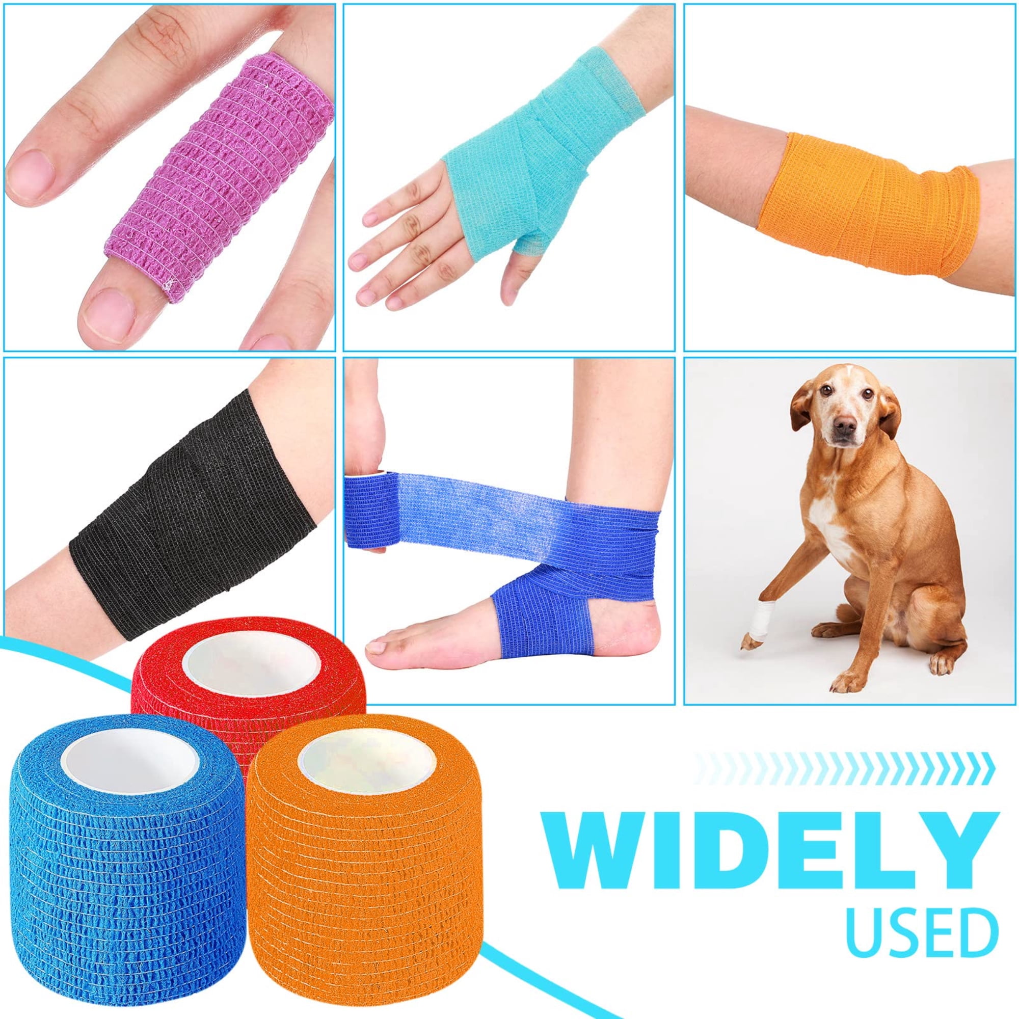 64 Rolls Self Adhesive Stretch Bandage Wrap 1 inch x 4.9 Yards, Adherent Cohesive Vet Tape for First Aid, Wrist and Ankle Swelling, Animals, Pets, Sports (16 Colors)