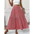thumbnail image 2 of Women'S High Elastic Waist Midi Skirt Casual Summer Trendy Flowy Ruffle Floral Print A Line Skirts Safflower L, 2 of 6