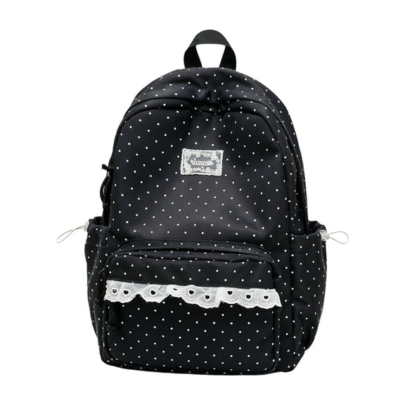 Large Laptop Backpack Lace Daypack â 16.9" Polka Dot School Bag for Travel & Daily Commute Black