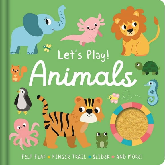 Let's Play! Animals: With Felt Flap, Finger Trails, Slider, and More!, (Board Book)