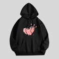 thumbnail image 2 of Shirts for Women Dressy Casual Winter Fall Oversized Hooded Long-sleeved Blouson Drop Shoulder Drawstring Heart Print Leisure Cotton Sweatshirt Hoodie(Black,S), 2 of 3