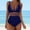 Dark Blue, variant on Women's Bikini Swimsuits Women One Piece Solid Color Deep V Neck Bathing Suits Tummy Control Mesh Hollow Out Swimwear
