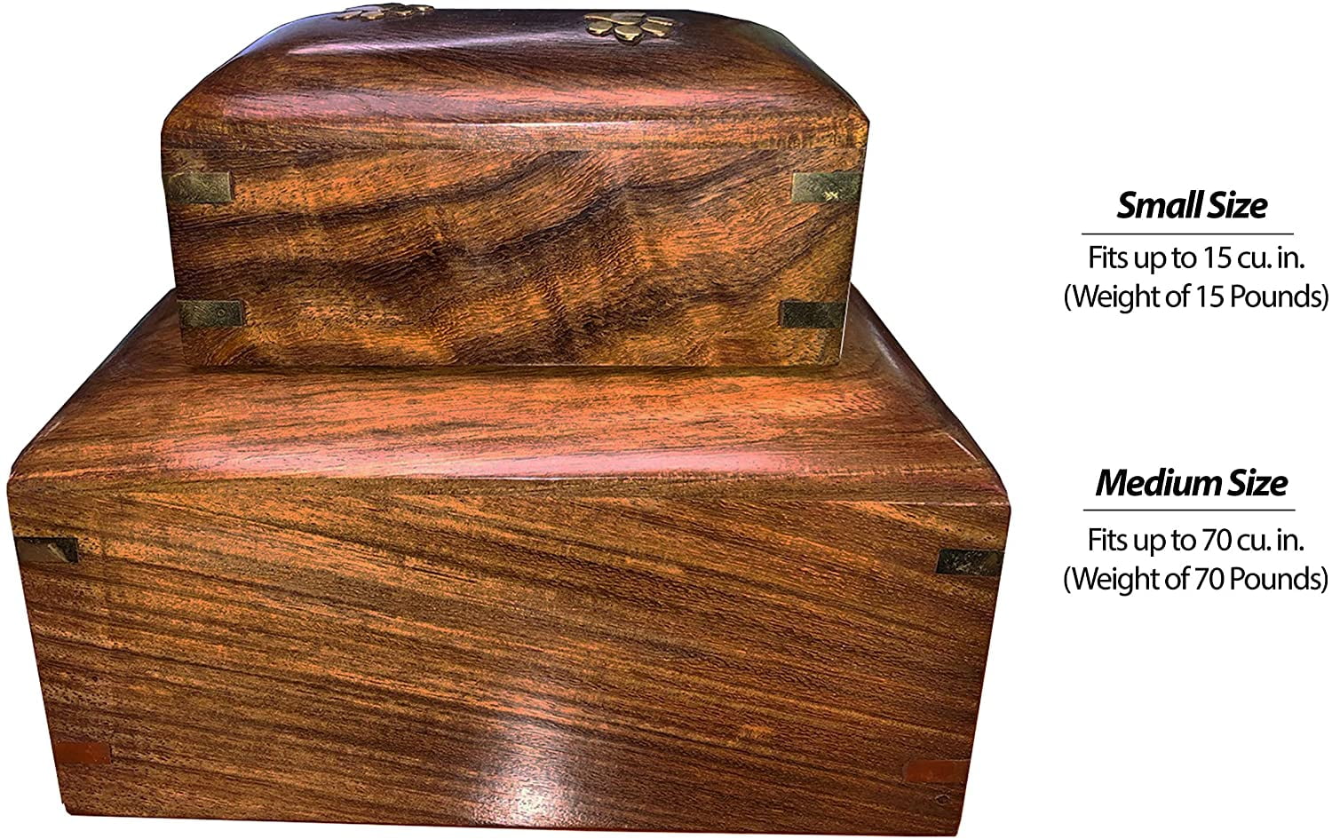 Lindia Artisans Beautiful Wooden Pet Urn with Brass Paw Design (Small Size, Supports 15 lbs Pet, Small)