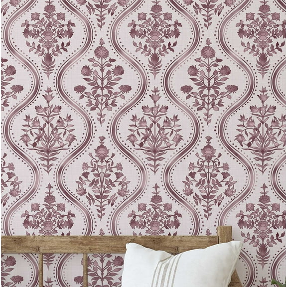 S4Sassy Royal Floral Wallpaper- Asian Style Walls Covering, 25 x 120 Self-Adhesive Vinyl Wall Paper, Decorative Wallwrap, Easy DIY Wall Covering For Bedroom, Living Room, Living Spaces- Pink