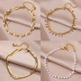 thumbnail image 2 of Tobilleras de cadena de perlas de imitación de acero inoxidable para mujer, Accesorios de playa, pulseras de pierna de Color dorado, regalo de cadena corporal, Verano, tobillera acero inoxidable de mu, 2 of 4