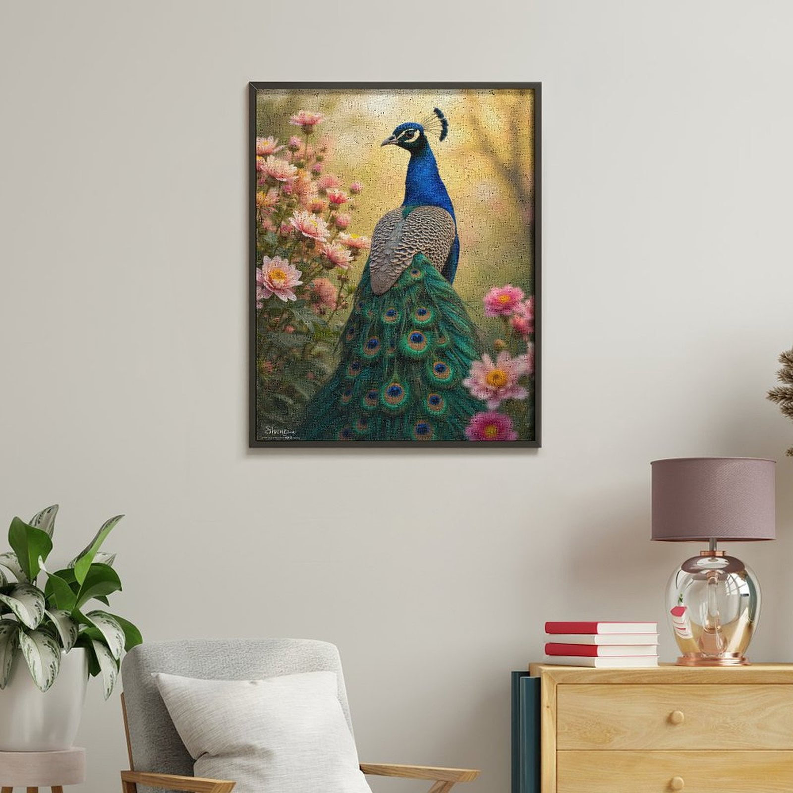 Paint by Numbers Kit for Adults, Peacock Among Floral Blooms Paint by Numbers, Easy Paint by Numbers Kit for Adults Beginner, DIY Adult Paint by Number Kits on Canvas, 12x16in Home Decor