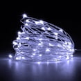 thumbnail image 1 of Cadena de luces LED, [4 piezas] Cadena de luces que funciona con pilas con 5 m, 50 LED de color blanco frío en cable plateado para dormitorio, fiesta, boda (blanco frío), 1 of 4