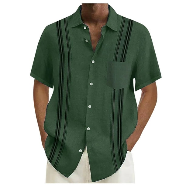 Designer Spring Summer Men's Casual Cotton Linen Solid Color Short Sleeve Shirts Loose Shirts L