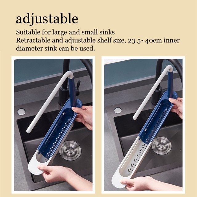 Plastic Kitchen Sink Rack Adjustable Telescopic Drying Kitchen Sink Rack Drain Indoor Home Cleaning Brush Mop Sponge Holder Accessories Blue