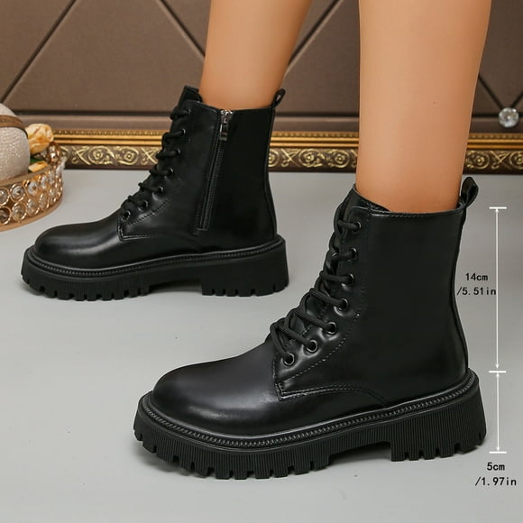 Amzcrzy Ankle Boots for Women Women's Fashion Casual Spring and British Style Short Boots Solid Color Round Toe Lace-Up Thick Bottom Low Heel Ankle Boots Womens Booties Women's Boots