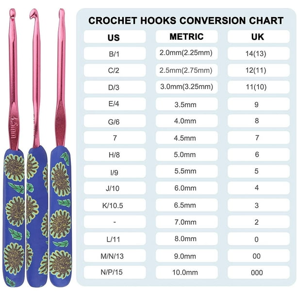Amigurumi Crochet Hooks 9 Pack, Multi Coloured Metal Crochet Hooks