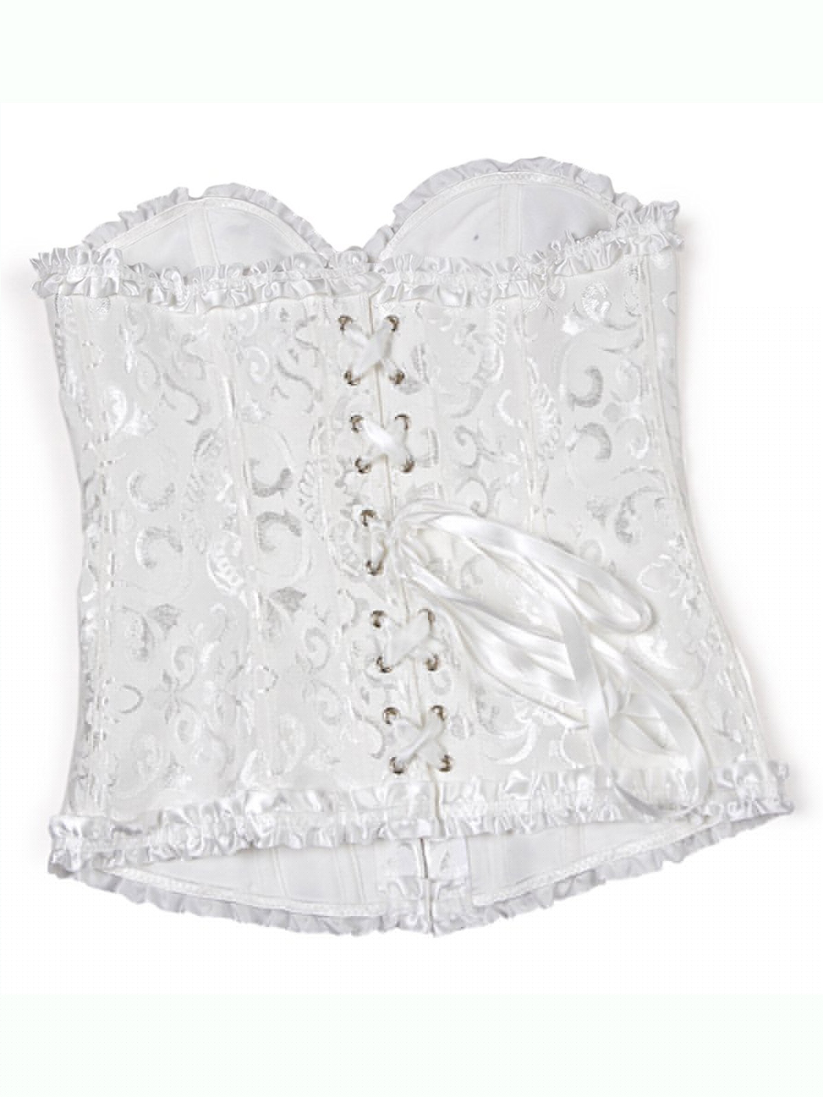 thumbnail image 4 of MISS MOLY Women's Lace Up Boned Plus Size Overbust Bridal Corset Bustier Bodyshaper Top White 6XL, 4 of 6