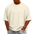 thumbnail image 2 of Inglocry Mens Oversized T-Shirts Heavyweight Crew Neck Stretch Fashion Tee Tops Beige S, 2 of 5