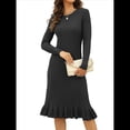 thumbnail image 2 of Vestido de Punto Acanalado para Mujer, Informal, de Larga, Cuello Redondo, Ajustado, Plisado, Estilo Urbano Negro M, 2 of 10