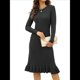 thumbnail image 2 of Vestido de Punto Acanalado para Mujer, Informal, de Larga, Cuello Redondo, Ajustado, Plisado, Estilo Urbano Negro XXL, 2 of 10