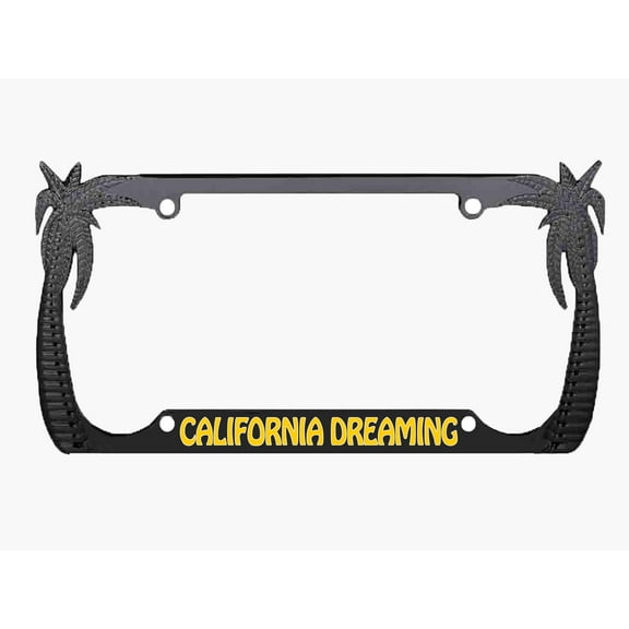 California Dreaming Style Metal License Plate Frame Personalized/Car Accessories Car Tag Holder Cover (Black/Yellow)